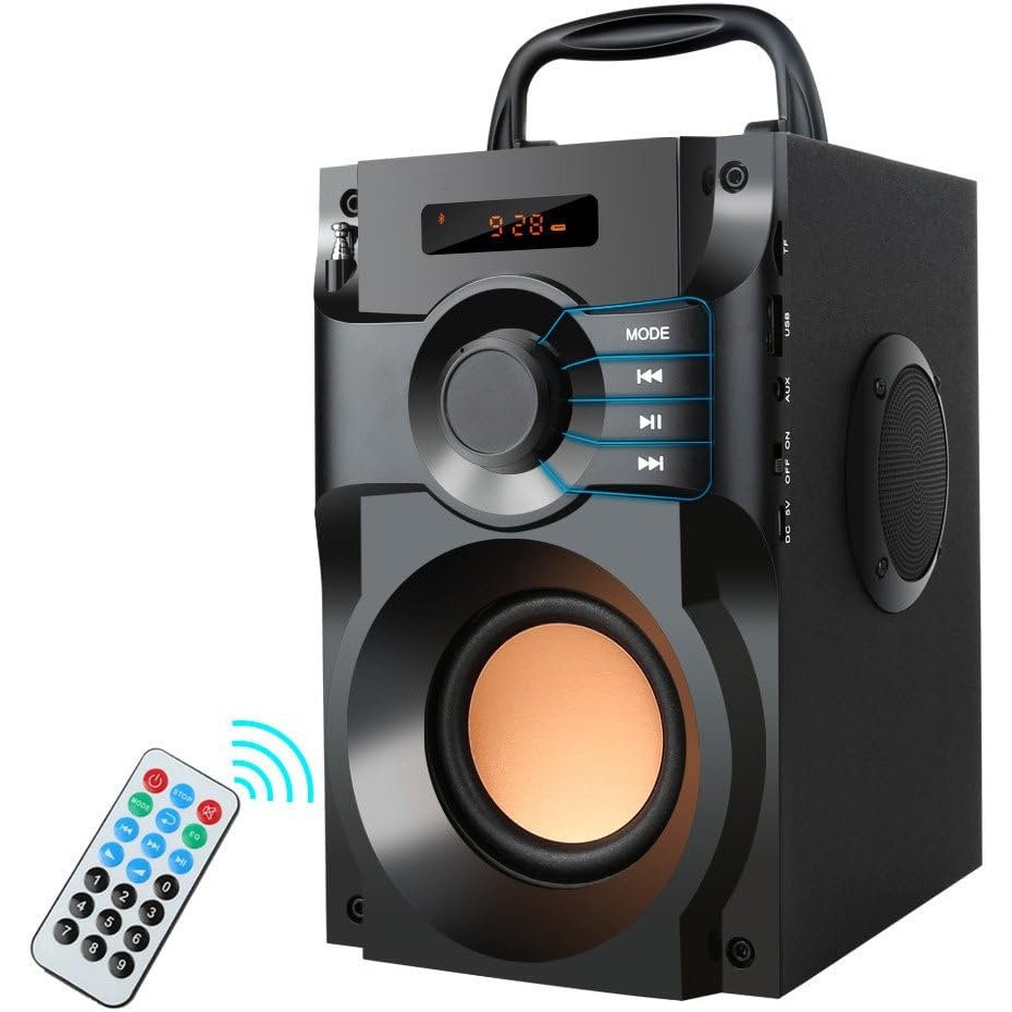 Boxa portabila Bluetooth cu subwoofer si sunet stereo, Boxa wireless cu bass puternic si telecomanda, Radio FM si suport card TF, pentru petreceri in aer liber si camping, negru