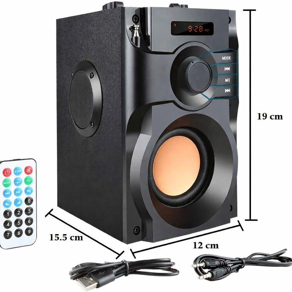 Boxa portabila Bluetooth cu subwoofer si sunet stereo, Boxa wireless cu bass puternic si telecomanda, Radio FM si suport card TF, pentru petreceri in aer liber si camping, negru