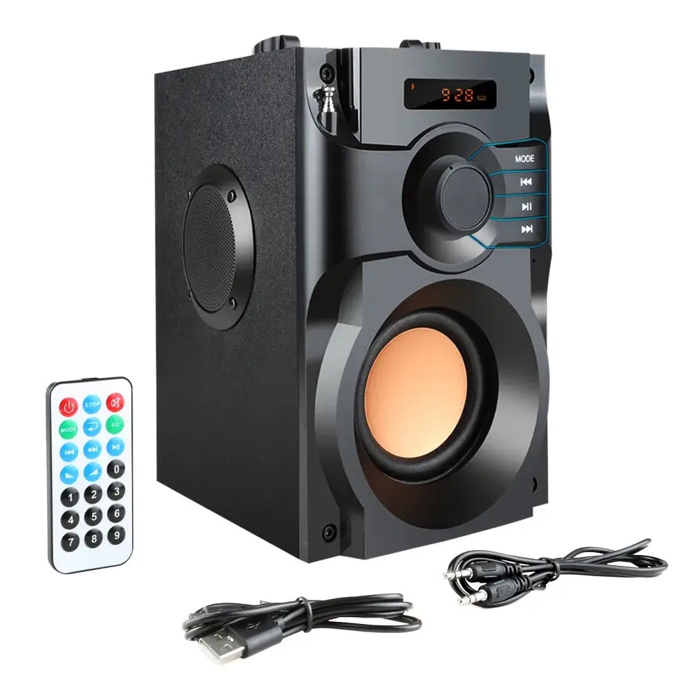 Boxa portabila Bluetooth cu subwoofer si sunet stereo, Boxa wireless cu bass puternic si telecomanda, Radio FM si suport card TF, pentru petreceri in aer liber si camping, negru