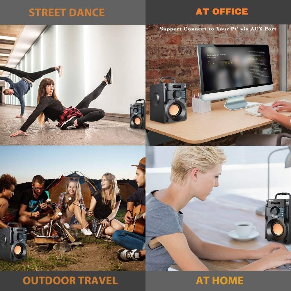 Boxa portabila Bluetooth cu subwoofer si sunet stereo, Boxa wireless cu bass puternic si telecomanda, Radio FM si suport card TF, pentru petreceri in aer liber si camping, negru