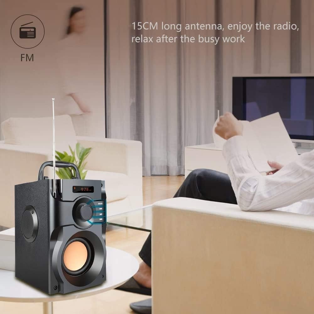 Boxa portabila Bluetooth cu subwoofer si sunet stereo, Boxa wireless cu bass puternic si telecomanda, Radio FM si suport card TF, pentru petreceri in aer liber si camping, negru