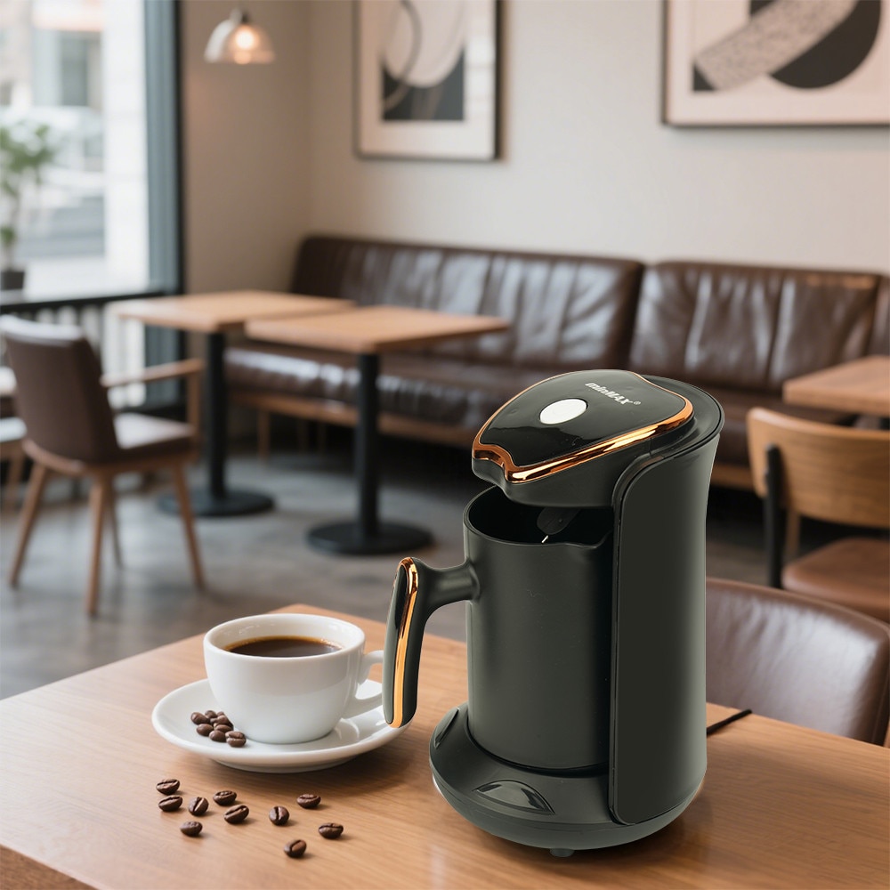 Cafetiera electrica, aparat cafea greceasca, 600W, 300ml pentru 4 cesti, anticurgere, maner ergonomic, pentru cafea greceasca, espresso si ceai.Convenabil si rentabil, usor de utilizat, rezistent la rugina si pete.material ABS, Priza EU. Negru