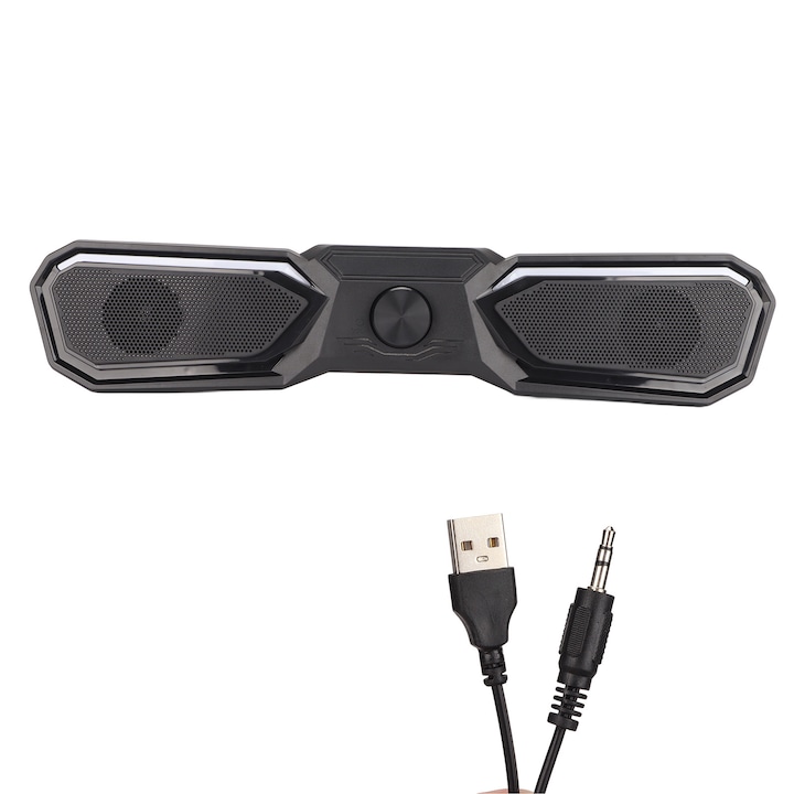 Bara de sunet USB Fokelyi cu efecte RGB, 2 canale, 30Hz-15kHz, 3W