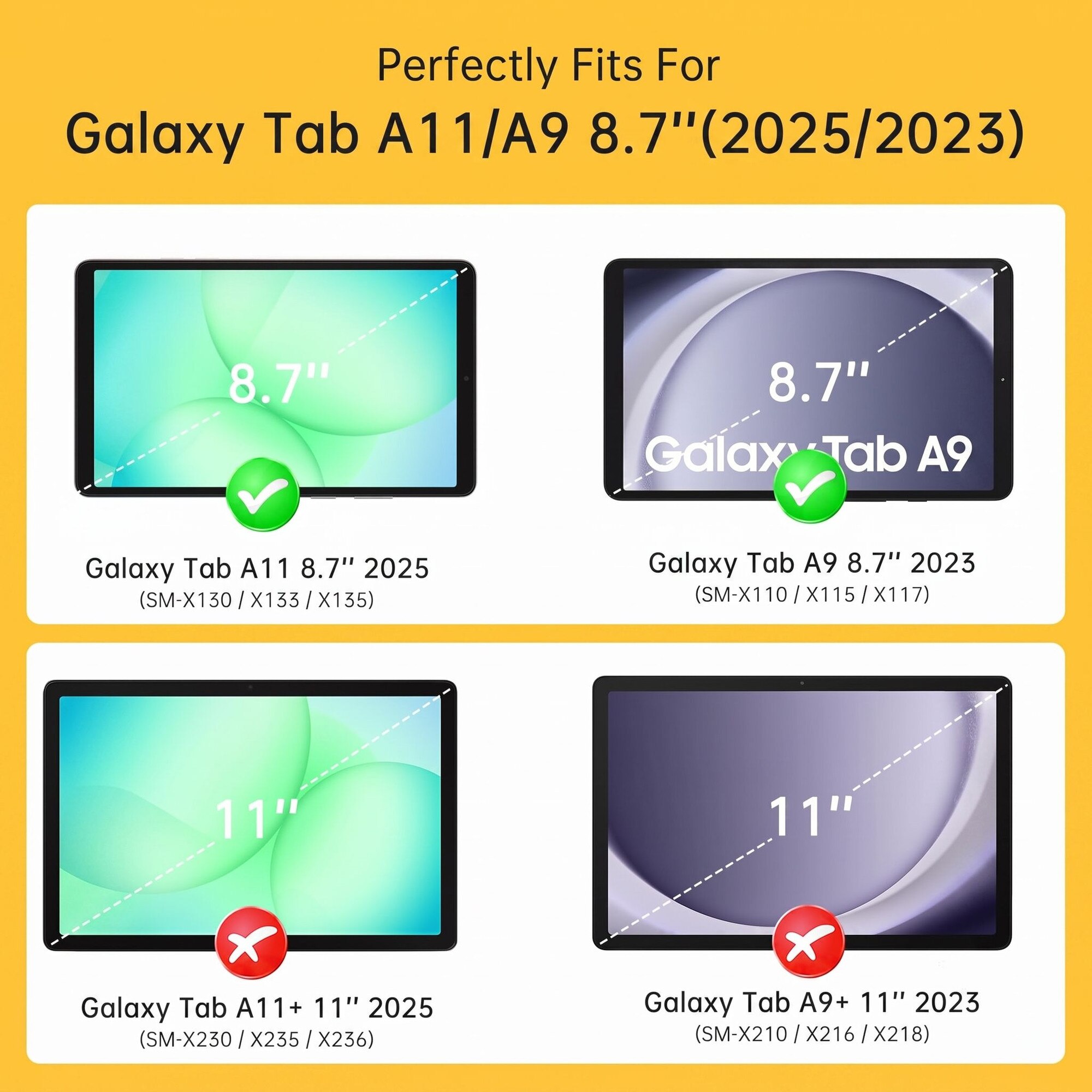 Husa pentru Samsung Galaxy Tab A11, Exclusiv pentru 8.7 inch, Silicon Moale pentru Copii, Suport Rotativ 360° cu Functie Stand, Slot pentru Creion, Design Pisicuta, Galben