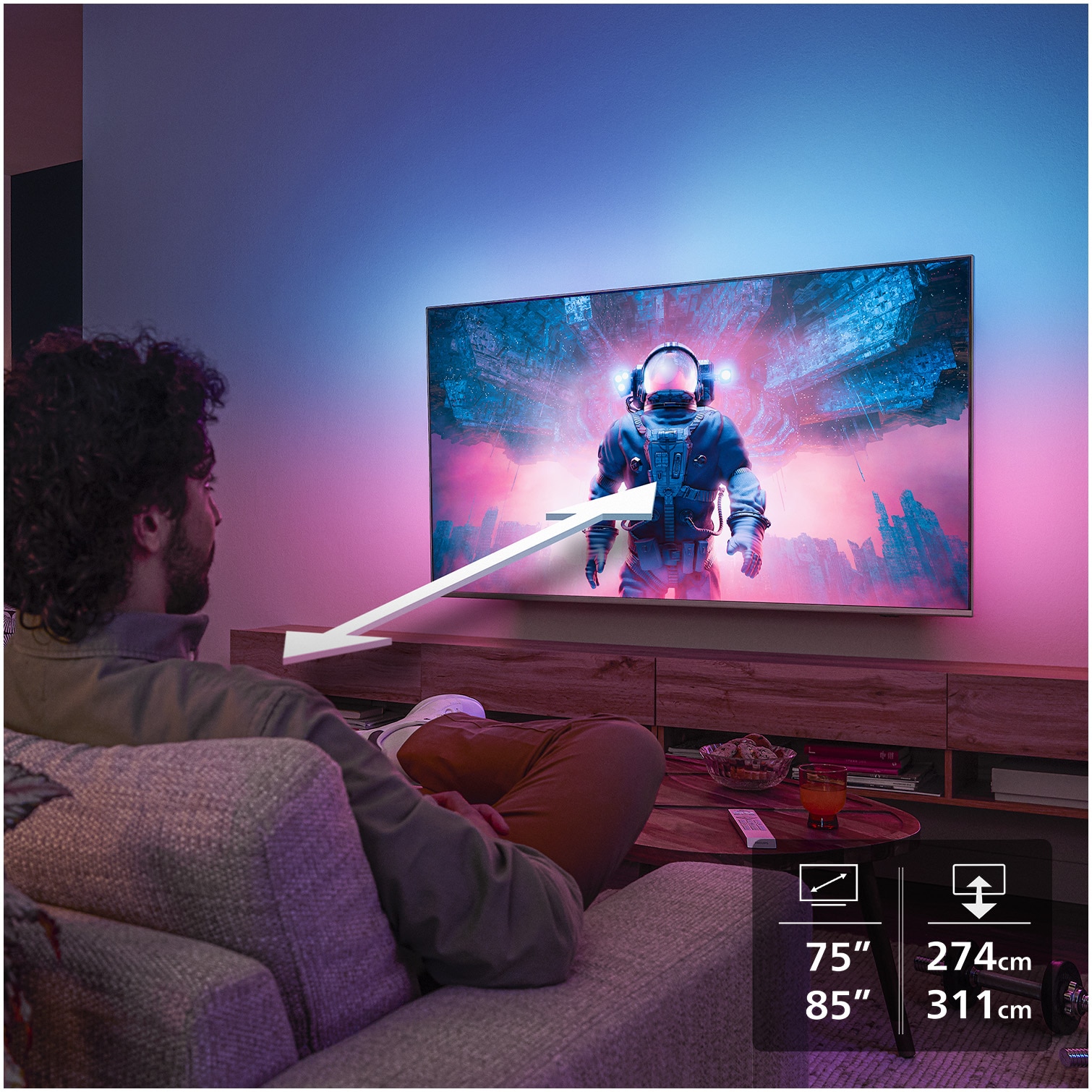 Televizor Philips AMBILIGHT tv QLED 85PUS8510, 215 cm, Smart TV, 4K Ultra HD, Clasa D