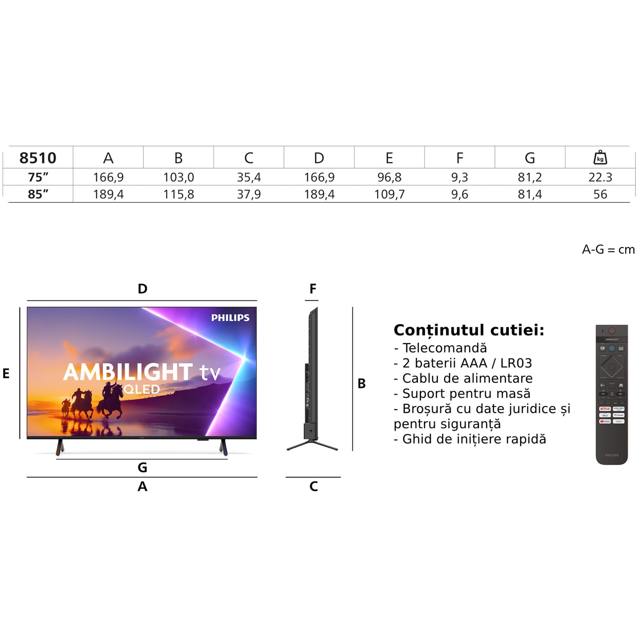 Televizor Philips AMBILIGHT tv QLED 85PUS8510, 215 cm, Smart TV, 4K Ultra HD, Clasa D