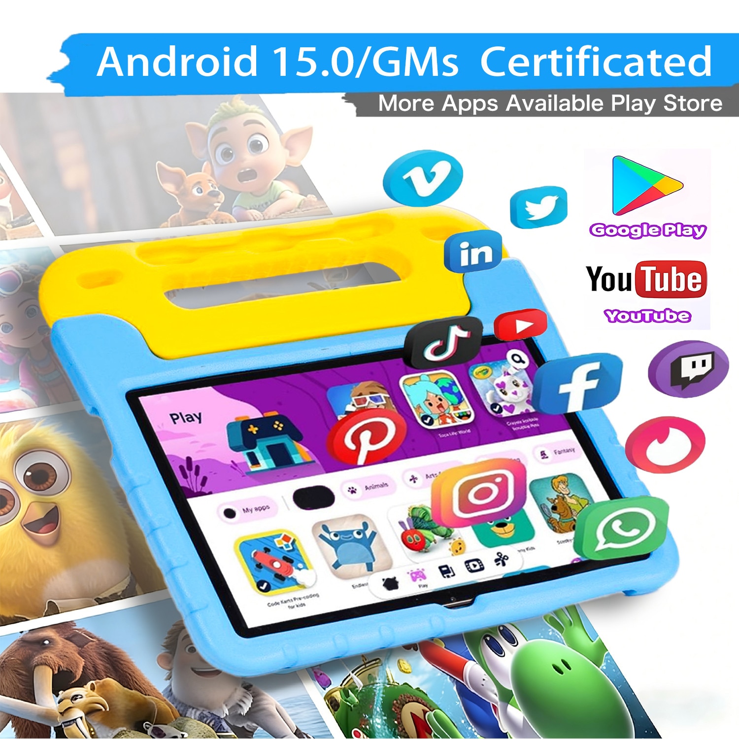 Tableta de 10 inch, Tableta pentru copii, Sannuo®, Android 15, 8 GB RAM, 128 GB ROM, 5G Wi-Fi 6, Software pentru copii preinstalat, Procesor Octa-Core, Albastru, include husa de protectie