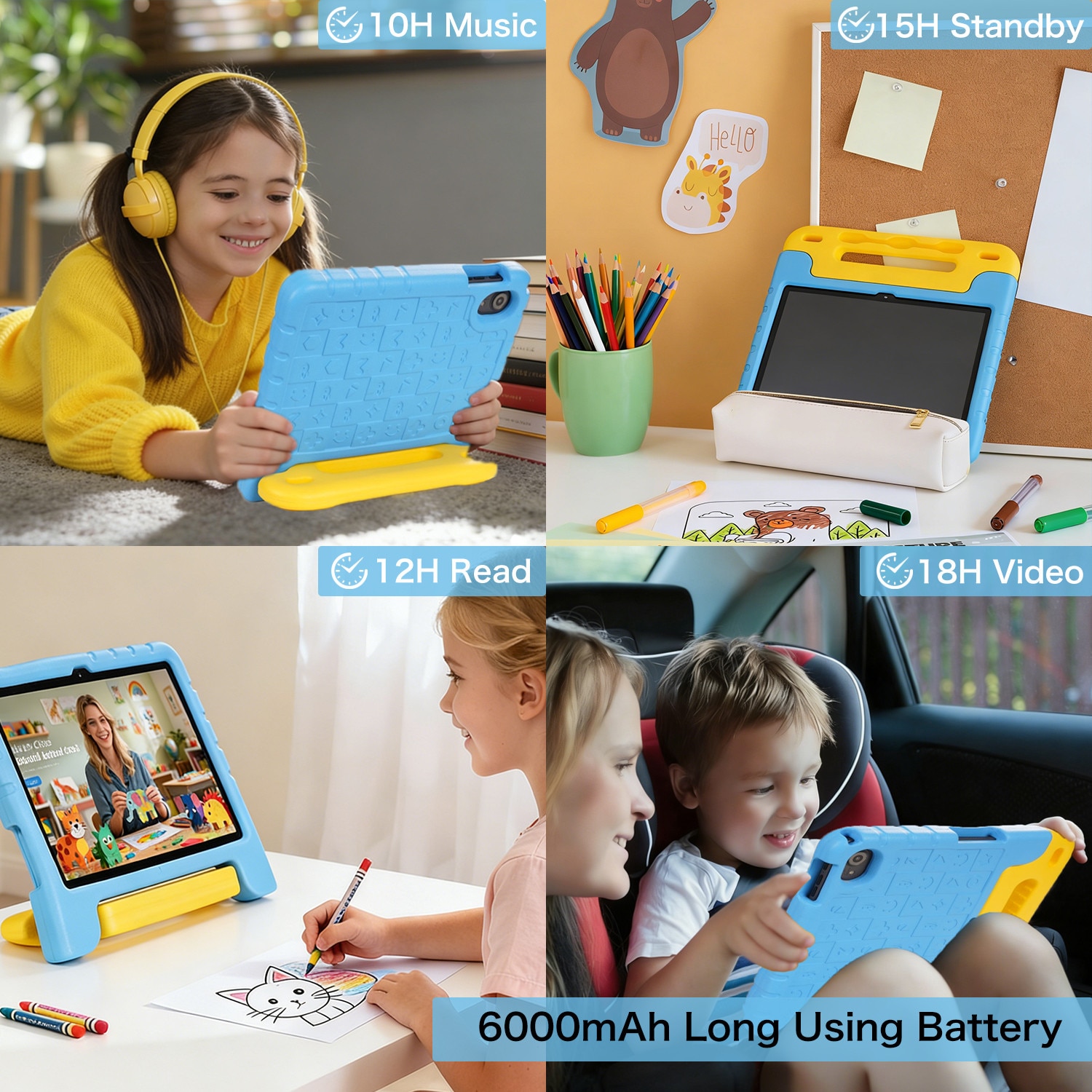 Tableta de 10 inch, Tableta pentru copii, Sannuo®, Android 15, 8 GB RAM, 128 GB ROM, 5G Wi-Fi 6, Software pentru copii preinstalat, Procesor Octa-Core, Albastru, include husa de protectie