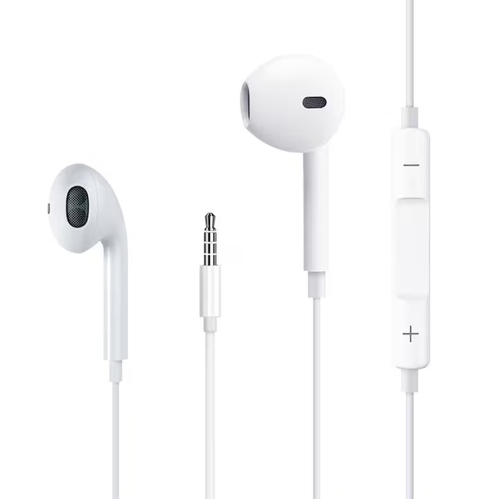 Casti cu Fir Premium cu Mufa Jack 3.5mm Bass Boost cu Sunet Clar si Volum Control pe Fir, Microfon Inclus compatibilitate Extinsa Samsung, Apple, Xiaomi, Huawei, Oppo, Alb Blister