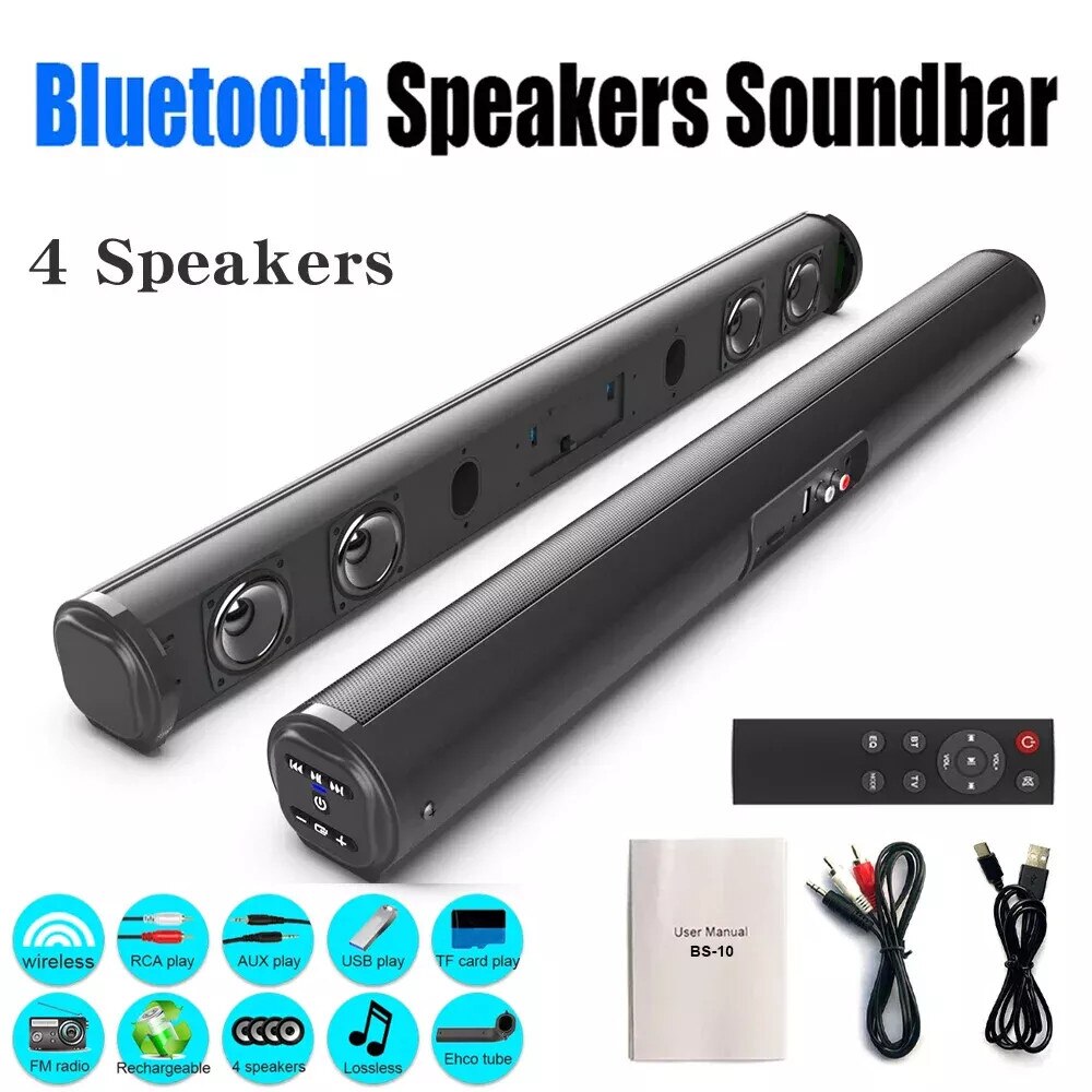 Bara de sunet surround fara fir, Fokelyi, cu subwoofer, pentru home theater, negru
