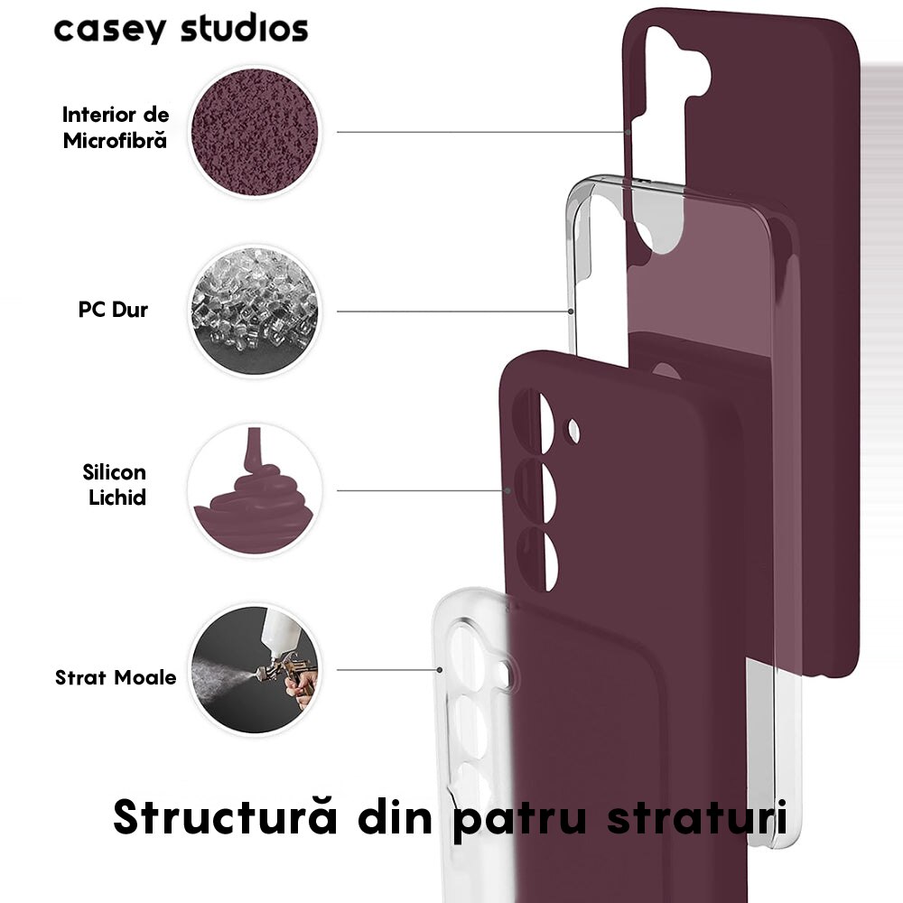 Husa CASEY STUDIOS™ compatibila cu Samsung Galaxy S23, Soft Silicone Premium, Microfibra in Interior, Rosu bordo, de Protectie, Ultra Slim, pentru Incarcare Wireless, Margini Ridicate pentru Protectia Ecranului si a Camerelor