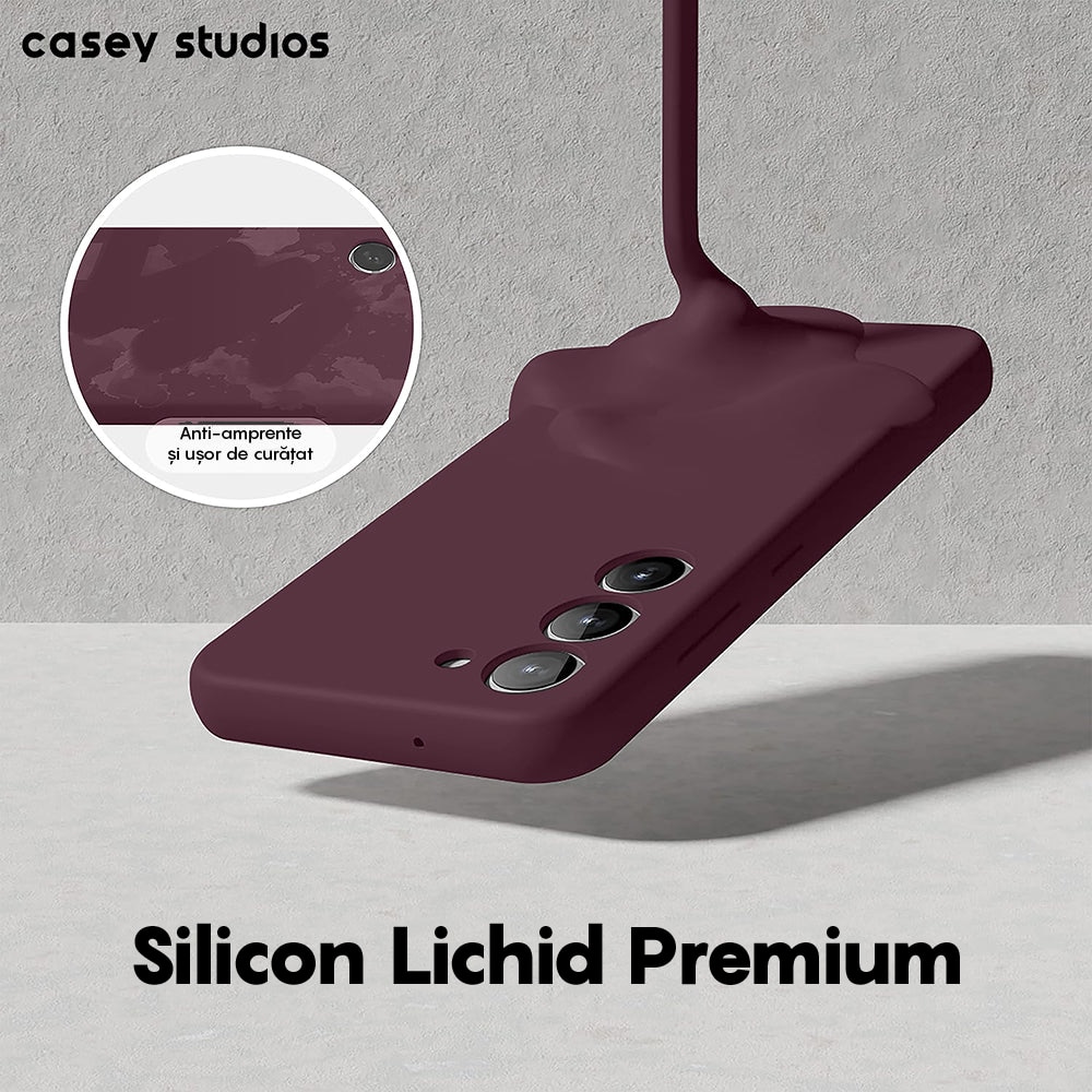 Husa CASEY STUDIOS™ compatibila cu Samsung Galaxy S23, Soft Silicone Premium, Microfibra in Interior, Rosu bordo, de Protectie, Ultra Slim, pentru Incarcare Wireless, Margini Ridicate pentru Protectia Ecranului si a Camerelor