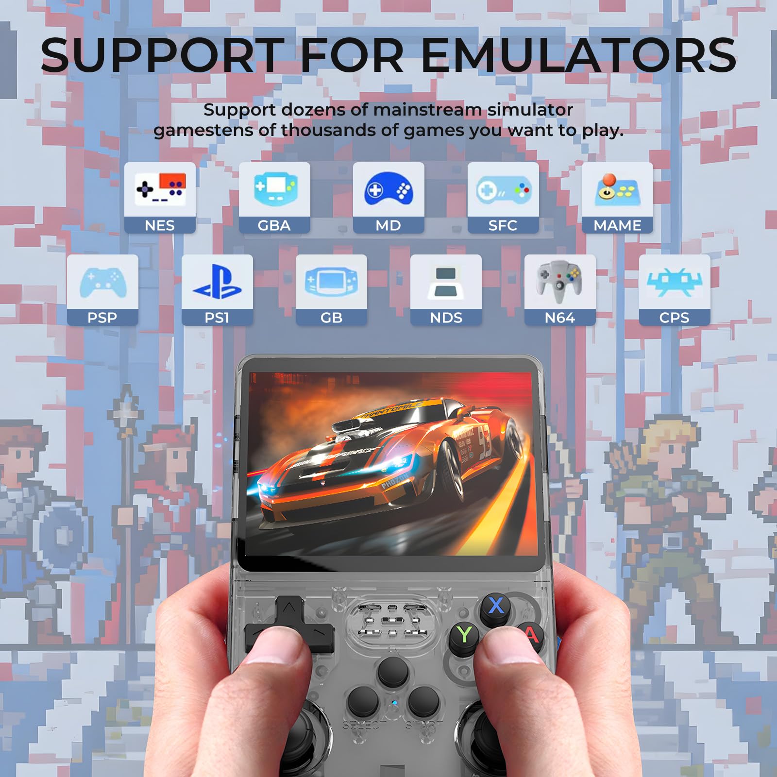 Consola R36S portabila retro, Bedee®, 32GB, cu Card Incorporat de 128GB, 21000 jocuri, ArkOS 2.0, IPS LCD 3.5", CPU RK3326, GPU MALI-G31MP2, Emulator N64 PSP PS1 PlayStation Sega, Negru