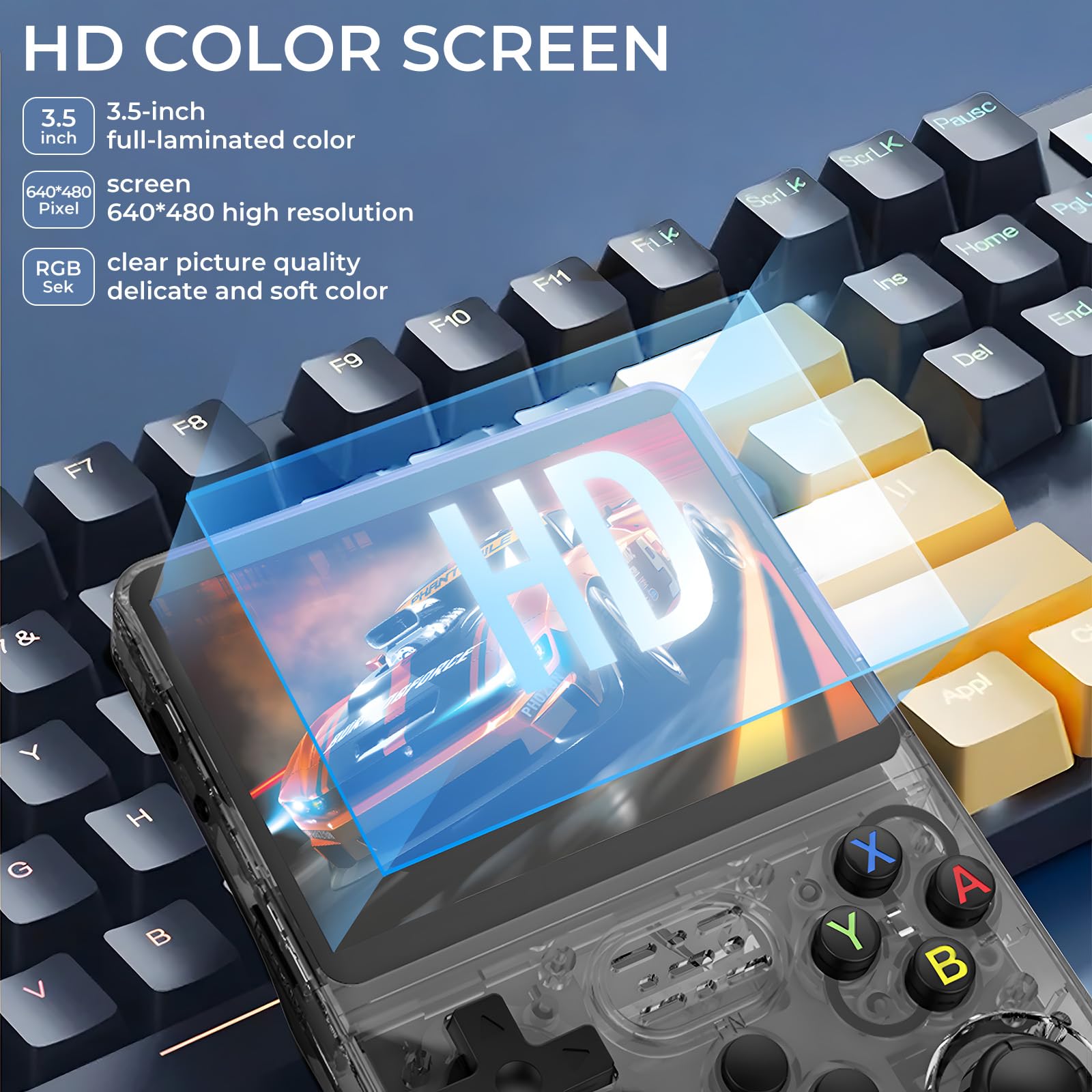 Consola R36S portabila retro, Bedee®, 32GB, cu Card Incorporat de 128GB, 21000 jocuri, ArkOS 2.0, IPS LCD 3.5", CPU RK3326, GPU MALI-G31MP2, Emulator N64 PSP PS1 PlayStation Sega, Negru