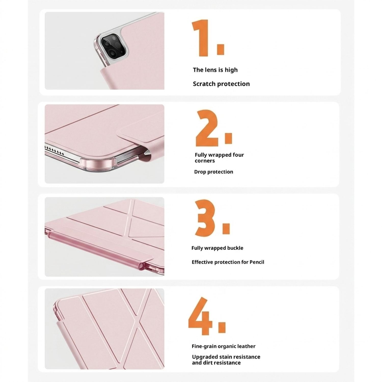 Husa Tableta 4 in 1 pentru iPad 11 2025 10.9 inch si iPad 10 2022 10.9 inch, Design Origami, Functie Wake-up/Sleep, Suport Ascuns pentru Creion, Protectie Colturi, Roz
