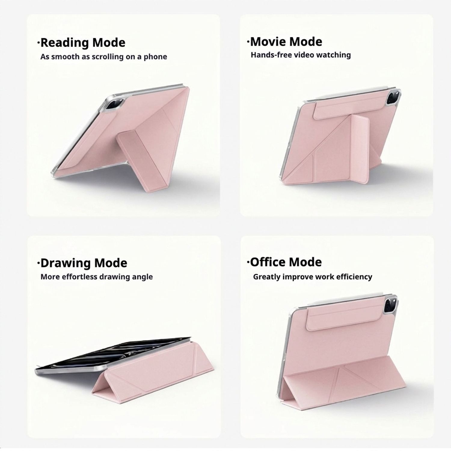 Husa Tableta 4 in 1 pentru iPad 11 2025 10.9 inch si iPad 10 2022 10.9 inch, Design Origami, Functie Wake-up/Sleep, Suport Ascuns pentru Creion, Protectie Colturi, Roz
