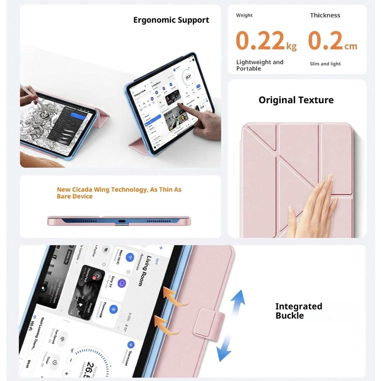 Husa Tableta 4 in 1 pentru iPad 11 2025 10.9 inch si iPad 10 2022 10.9 inch, Design Origami, Functie Wake-up/Sleep, Suport Ascuns pentru Creion, Protectie Colturi, Roz