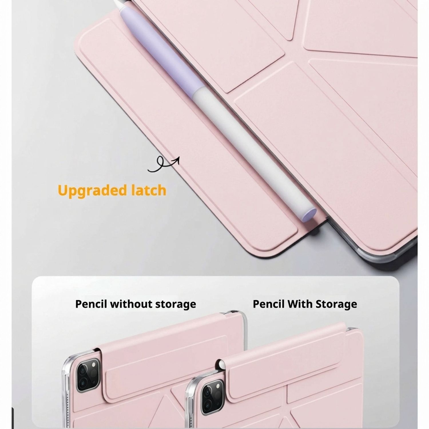 Husa Tableta 4 in 1 pentru iPad 11 2025 10.9 inch si iPad 10 2022 10.9 inch, Design Origami, Functie Wake-up/Sleep, Suport Ascuns pentru Creion, Protectie Colturi, Roz