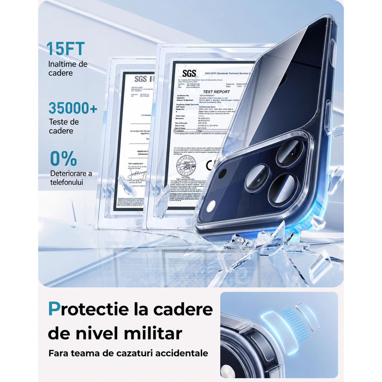 Husa pentru iPhone 17 Pro, Transparenta Crystal Clear, Protectie Militara Antisoc, Rezistenta la Ingalbenire, Bumper Ranforsat