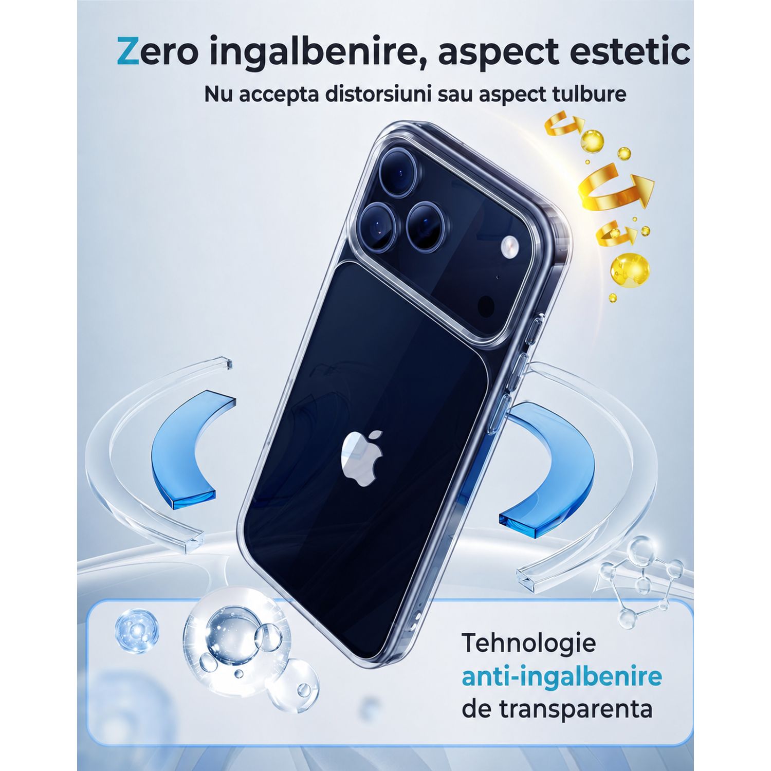 Husa pentru iPhone 17 Pro, Transparenta Crystal Clear, Protectie Militara Antisoc, Rezistenta la Ingalbenire, Bumper Ranforsat