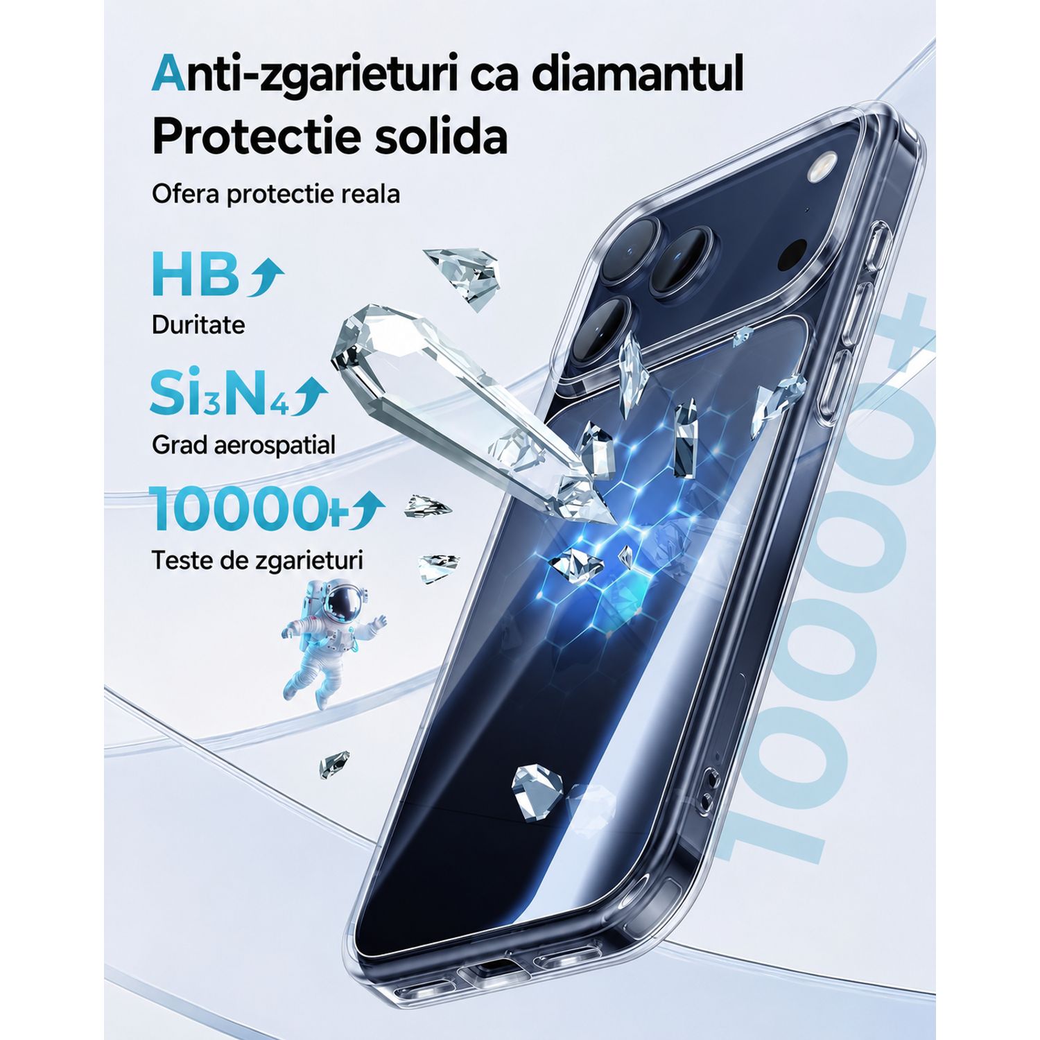 Husa pentru iPhone 17 Pro, Transparenta Crystal Clear, Protectie Militara Antisoc, Rezistenta la Ingalbenire, Bumper Ranforsat