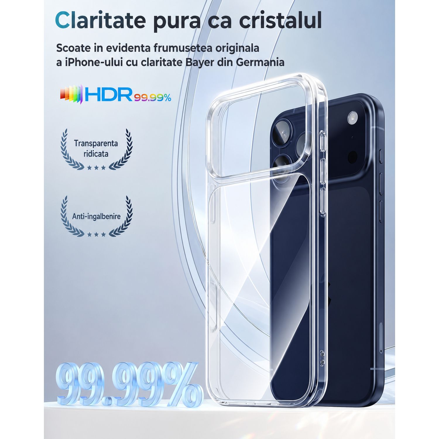 Husa pentru iPhone 17 Pro, Transparenta Crystal Clear, Protectie Militara Antisoc, Rezistenta la Ingalbenire, Bumper Ranforsat