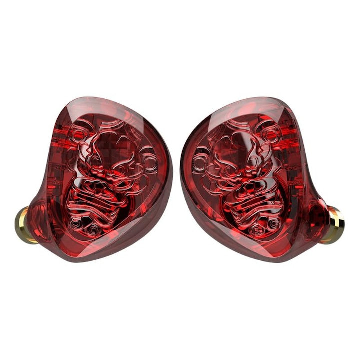 Casti TANGZU Wan'er S.G II Red Lion, Monitor, Gaming IEM, HiFi, Versiune Bass edition de 10mm Dinamic Driver, Cablu Premium detasabil, Cu Microfon HD, Rosu Cristal