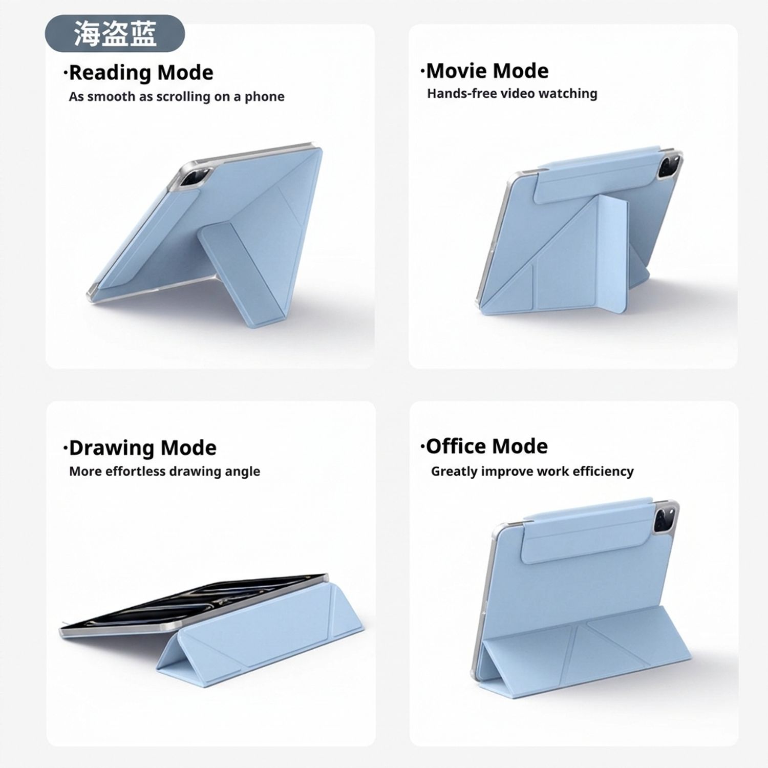 Husa Tableta 4 in 1 pentru iPad 11 2025 10.9 inch si iPad 10 2022 10.9 inch, Design Origami, Functie Wake-up/Sleep, Suport Ascuns pentru Creion, Protectie Colturi, Albastru