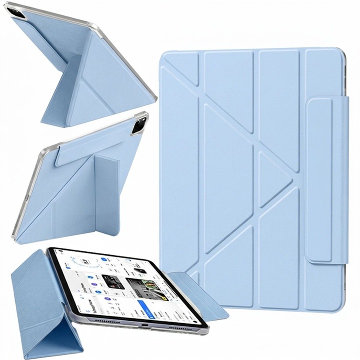 Husa Tableta 4 in 1 pentru iPad 11 2025 10.9 inch si iPad 10 2022 10.9 inch, Design Origami, Functie Wake-up/Sleep, Suport Ascuns pentru Creion, Protectie Colturi, Albastru