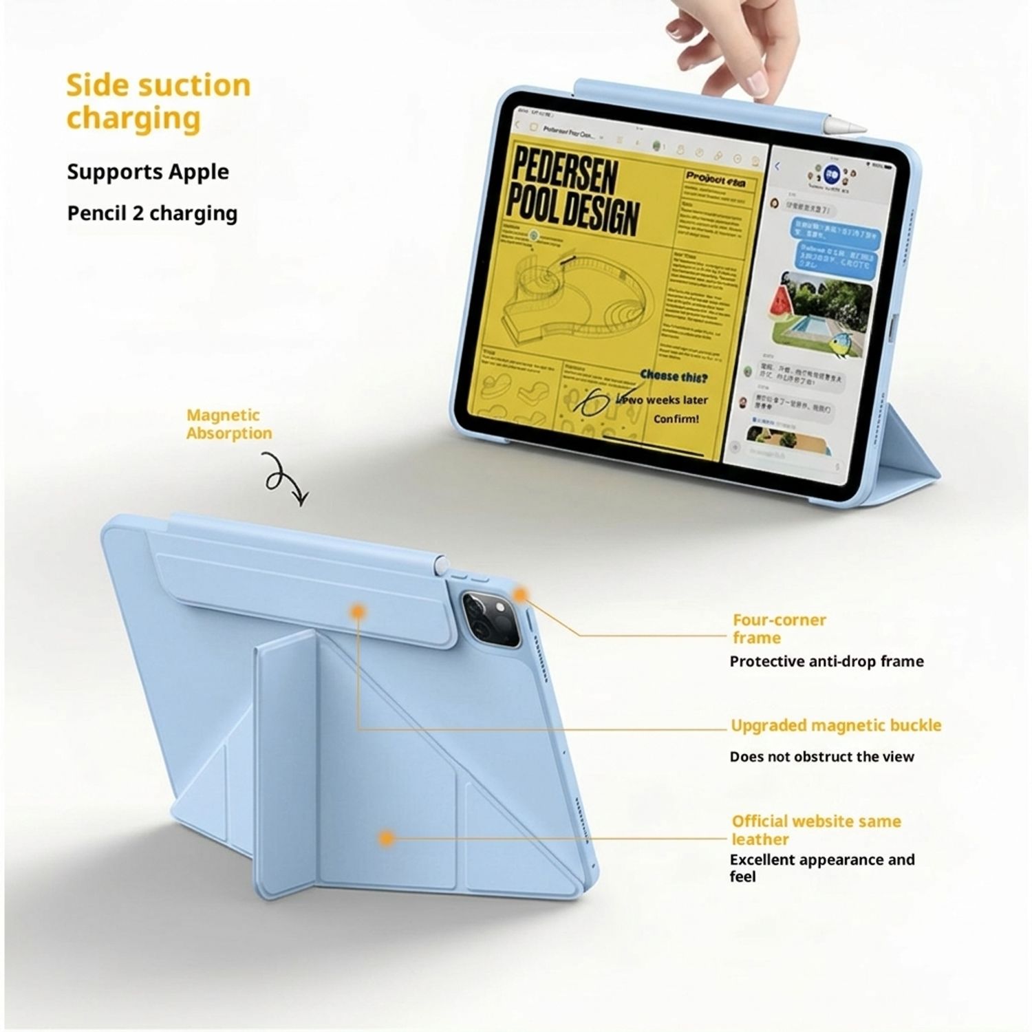 Husa Tableta 4 in 1 pentru iPad 11 2025 10.9 inch si iPad 10 2022 10.9 inch, Design Origami, Functie Wake-up/Sleep, Suport Ascuns pentru Creion, Protectie Colturi, Albastru
