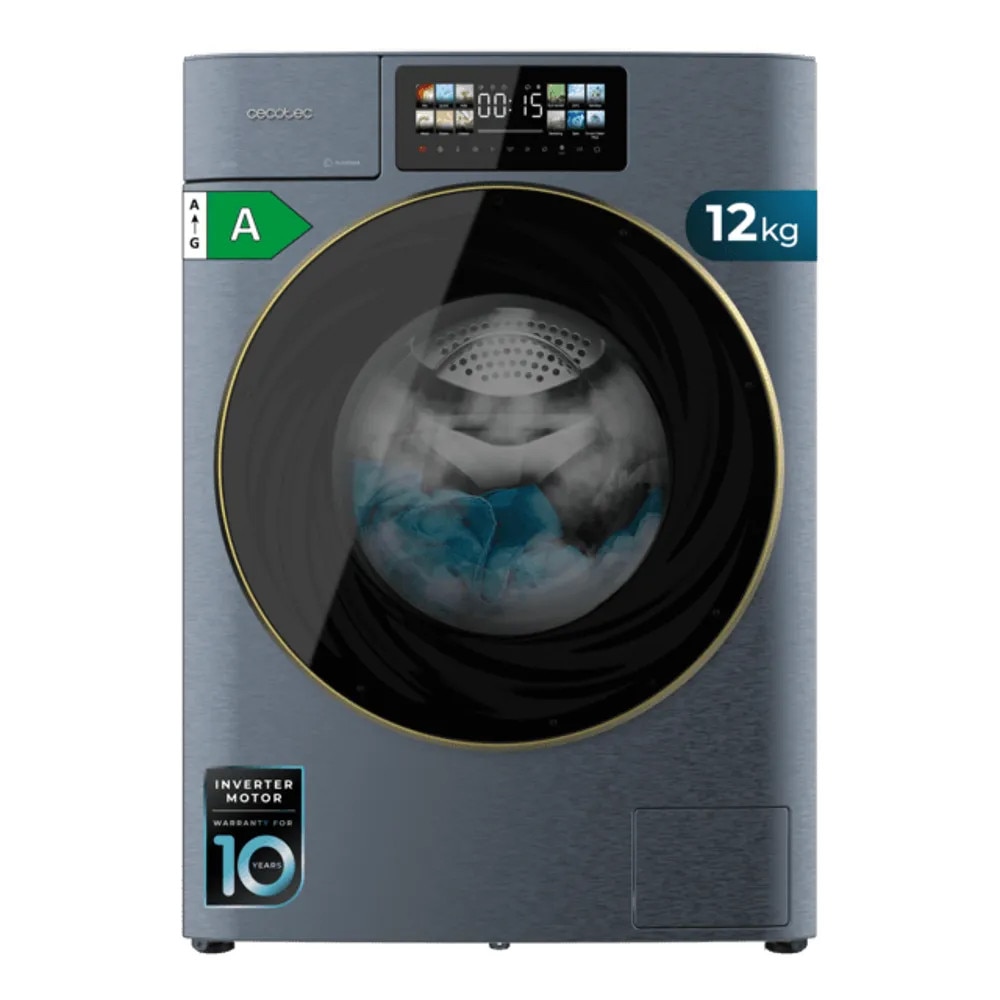 Masina de spalat rufe smart Cecotec, Bolero DressCode Autodose Direct Drive, clasa A, capacitate spalare 12 kg, motor Direct Drive Inverter, functie Auto-Dose, 14 programe prestabilite, Drum Clean Plus, program Smart Wash, Steam Max, Sanitise, titan