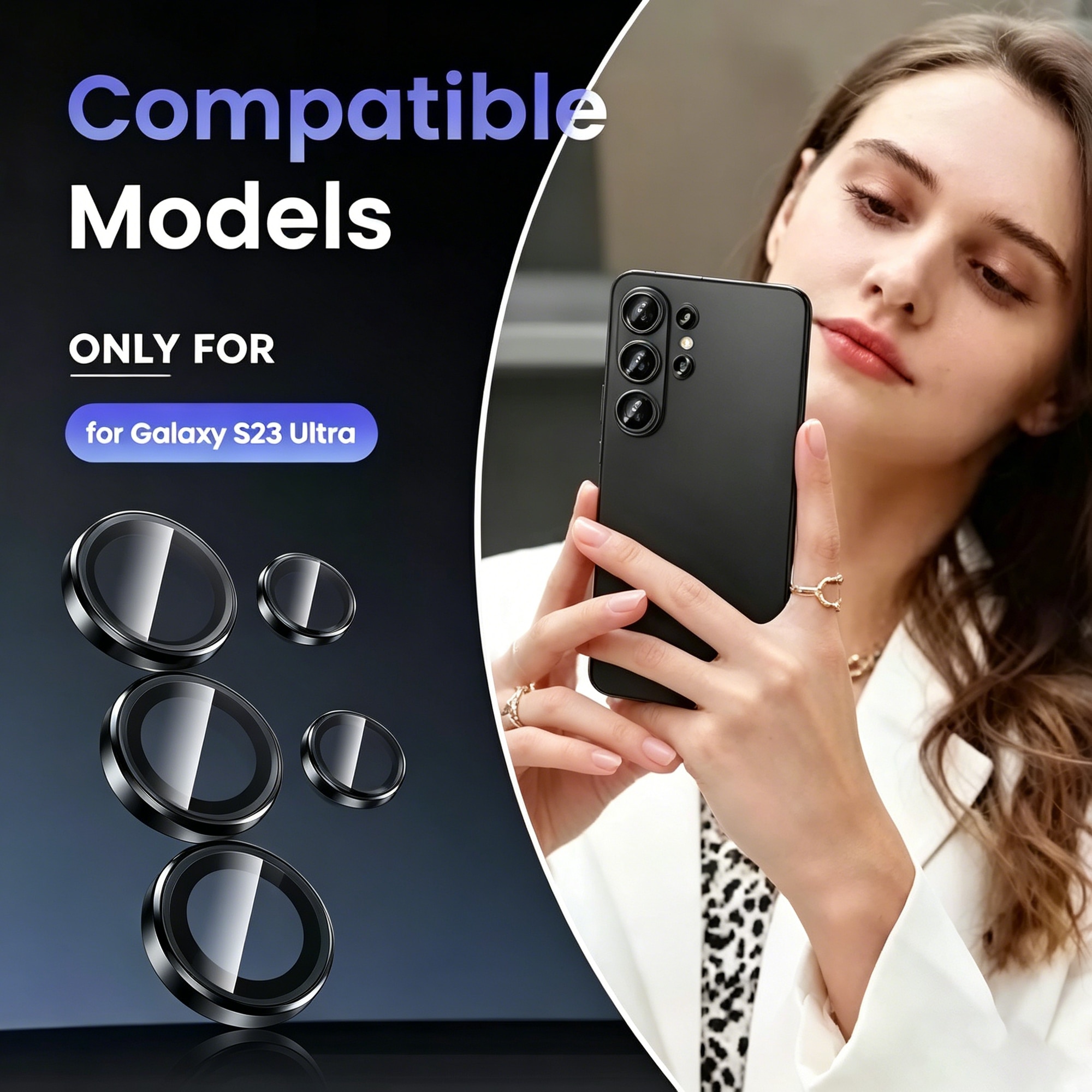 Protectie lentila camerei din sticla securizata 9H, 1 bucata, rama metalica neagra, transparenta HD, rezistenta la zgarieturi, compatibil Samsung Galaxy S26 Ultra 5G