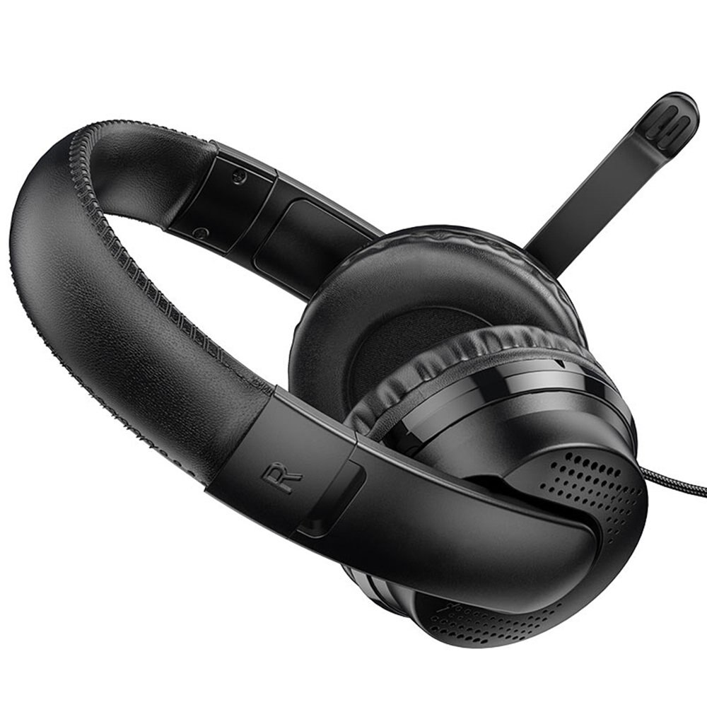 Casti Over-The-Ear cu fir, pentru gaming, conectivitate Jack 3.5mm, cu microfon si control volum, ABS, sunet HD, 1.2m lungime cablu, Negru