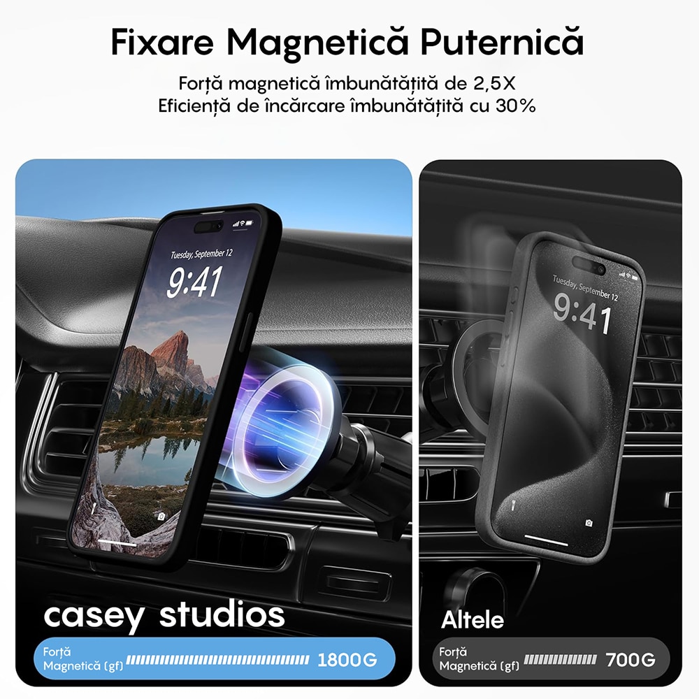 Husa compatibila cu Incarcare Magsafe compatibila cu iPhone 15 Pro Max, CASEY STUDIOS™, de Protectie, Slim, pentru Incarcare Wireless, Margini Ridicate de Protectia Ecranului si a Camerelor, Negru