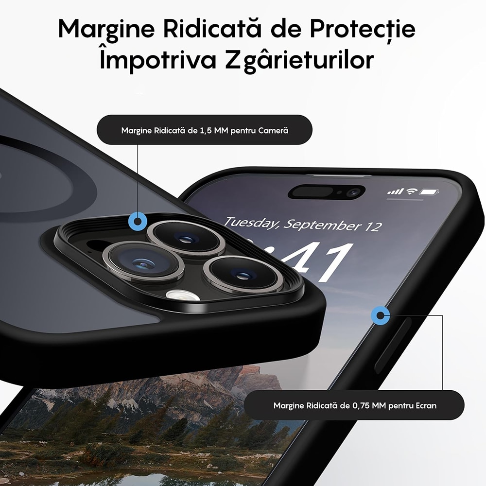 Husa compatibila cu Incarcare Magsafe compatibila cu iPhone 15 Pro Max, CASEY STUDIOS™, de Protectie, Slim, pentru Incarcare Wireless, Margini Ridicate de Protectia Ecranului si a Camerelor, Negru