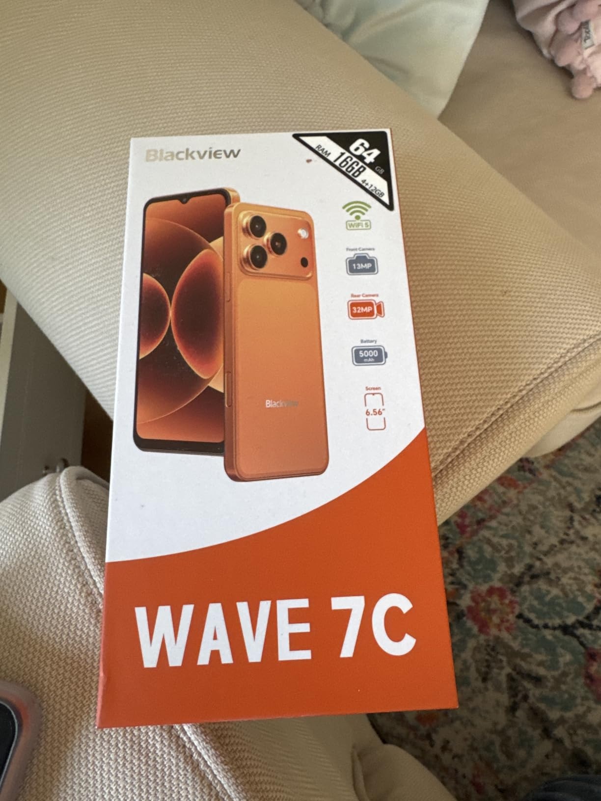 Telefon mobil Blackview Wave 7C, Android 16, 16GB+128GB（2TB TF),6.56"HD+ IPS, 32MP+13MP, Unisoc Tiger T310,5000mAh/IP54/WiFi 5G/Face ID/2 SIM, Albastru