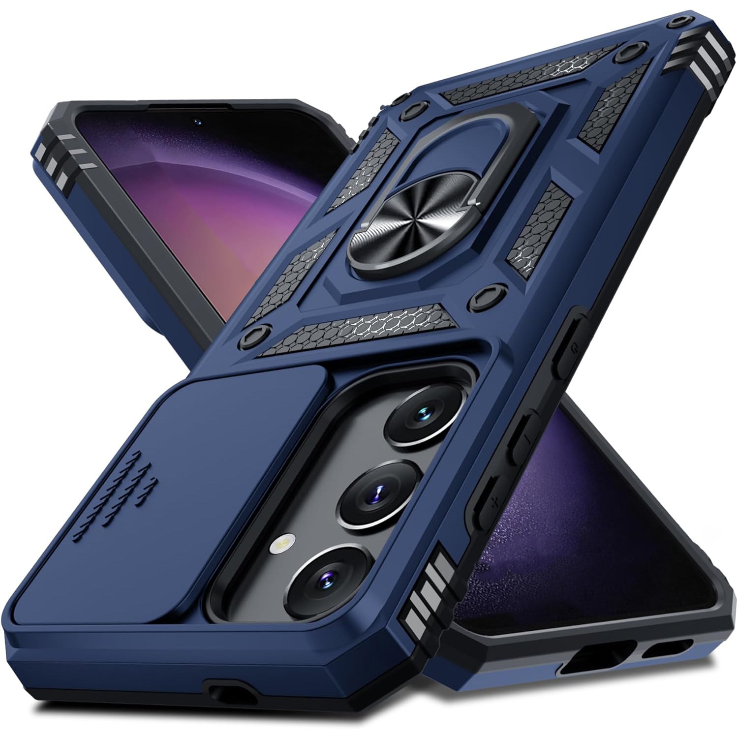 Husa pentru Samsung Galaxy S25 FE DaDen Hybrid Armor Kickstand, Slider Camera, Antisoc, Protectie Superioara, Albastru inchis