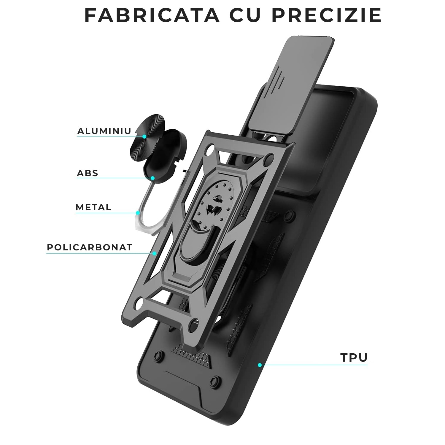 Husa pentru Samsung Galaxy S25 FE DaDen Hybrid Armor Kickstand, Slider Camera, Antisoc, Protectie Superioara, Albastru inchis