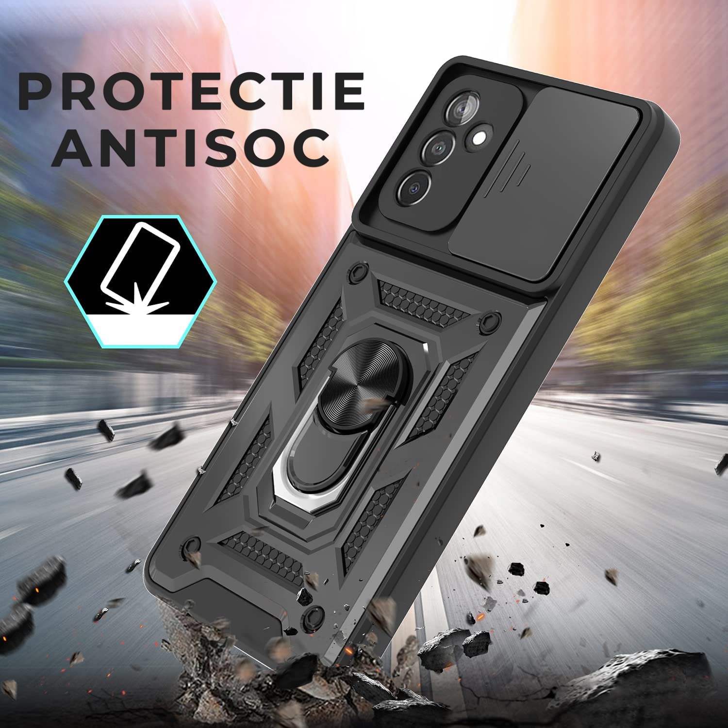 Husa pentru Samsung Galaxy S25 FE DaDen Hybrid Armor Kickstand, Slider Camera, Antisoc, Protectie Superioara, Albastru inchis