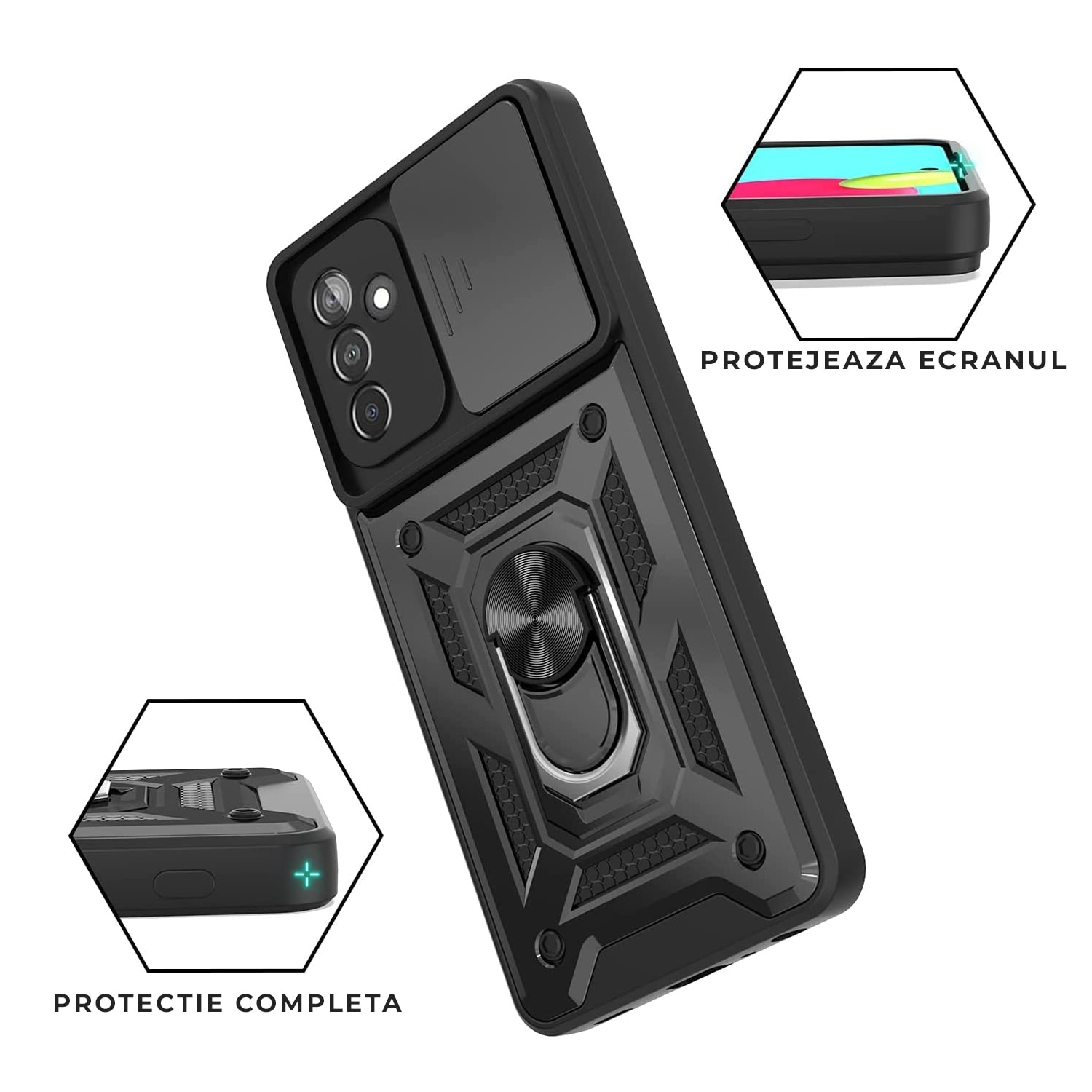 Husa pentru Samsung Galaxy S25 FE DaDen Hybrid Armor Kickstand, Slider Camera, Antisoc, Protectie Superioara, Albastru inchis