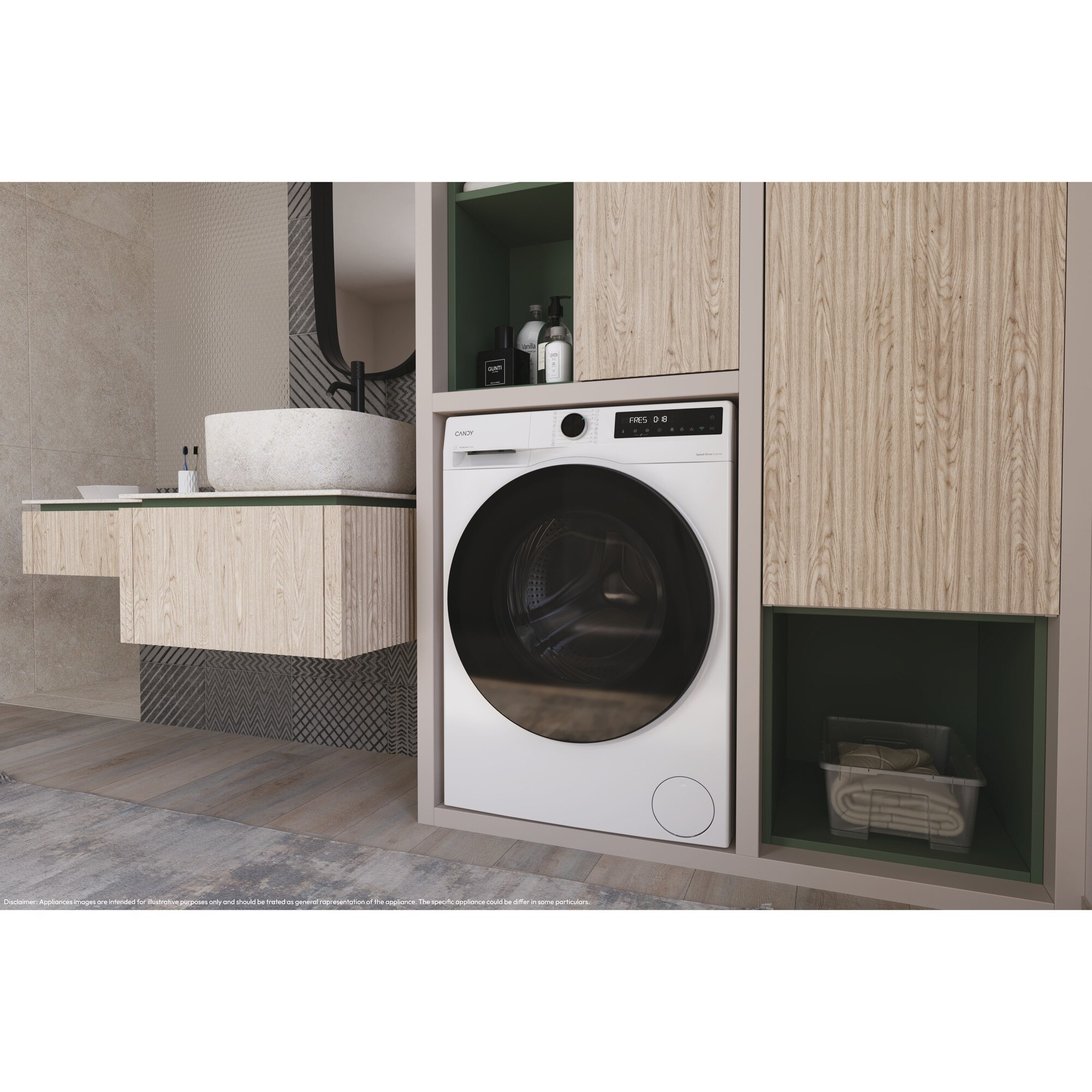 Masina de spalat rufe Slim CANDY BP 49SBL8-S, clasa energetica A-20%, 9 kg, 1400 rpm, Motor Inverter, ProActive Wash, conectivitate WiFi/ hOn app, XL Soft Drum, Clean Shield, alba