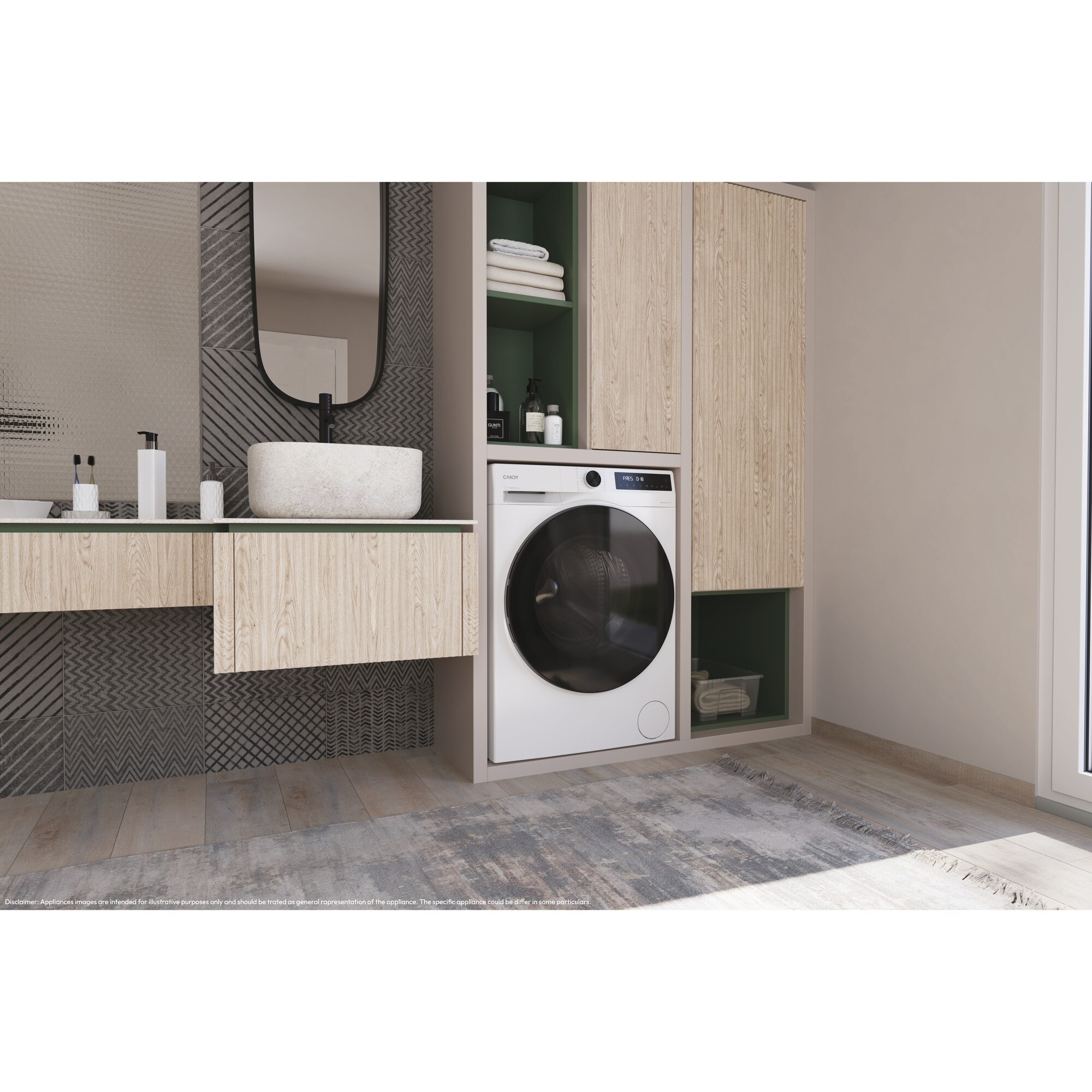 Masina de spalat rufe Slim CANDY BP 49SBL8-S, clasa energetica A-20%, 9 kg, 1400 rpm, Motor Inverter, ProActive Wash, conectivitate WiFi/ hOn app, XL Soft Drum, Clean Shield, alba