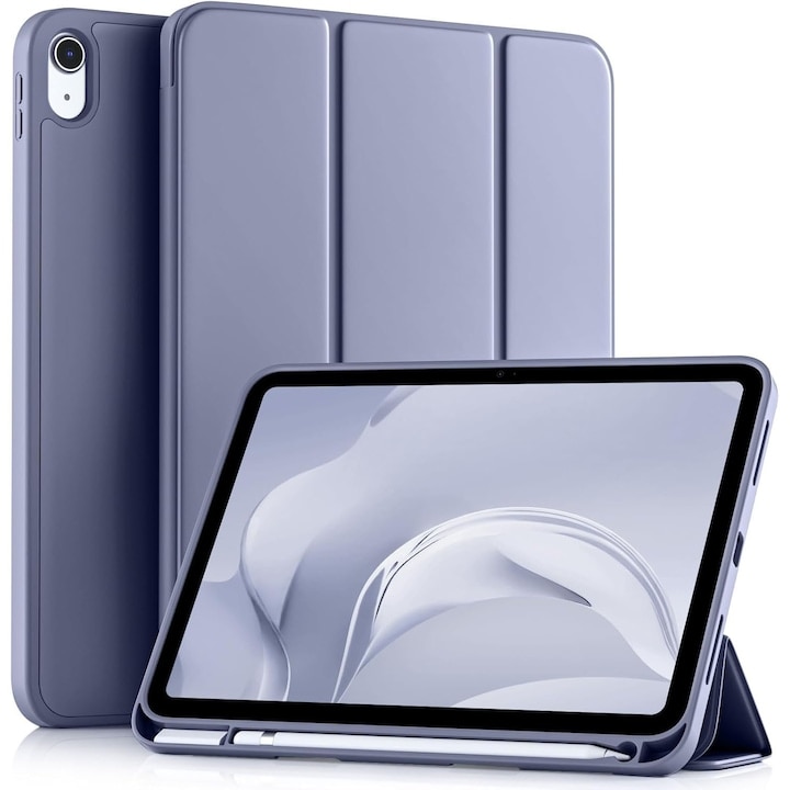 Husa de protectie pentru iPad (A16) 11 inch 2025, husa pentru iPad 10 10, 9 inch 2022, husa inteligenta cu suport pliabil in trei, husa spate ultra-subtire din TPU moale, Albastru Violet