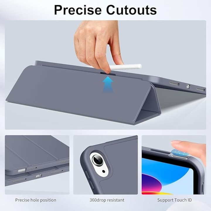 Husa de protectie pentru iPad (A16) 11 inch 2025, husa pentru iPad 10 10, 9 inch 2022, husa inteligenta cu suport pliabil in trei, husa spate ultra-subtire din TPU moale, Albastru Violet