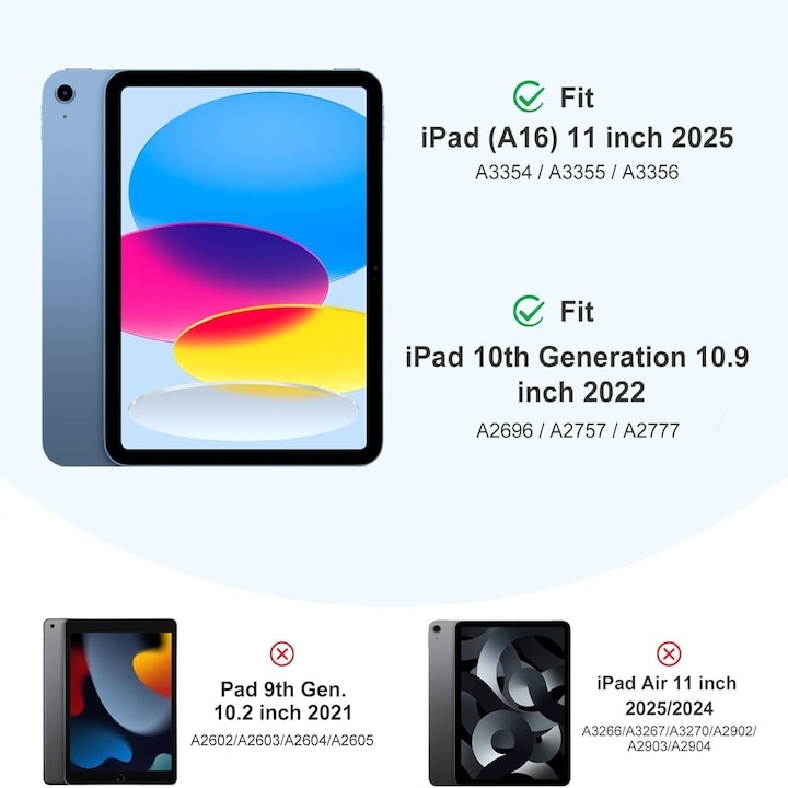 Husa de protectie pentru iPad (A16) 11 inch 2025, husa pentru iPad 10 10, 9 inch 2022, husa inteligenta cu suport pliabil in trei, husa spate ultra-subtire din TPU moale, Albastru Violet
