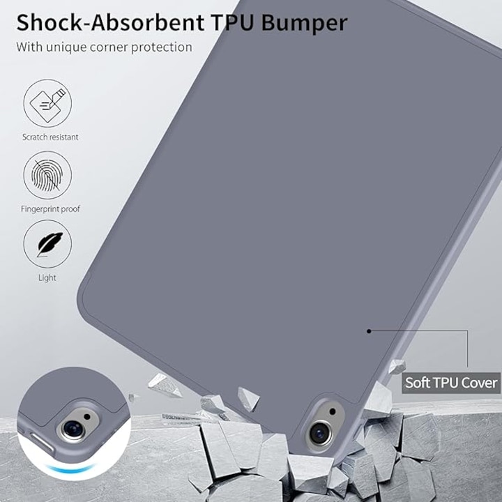 Husa de protectie pentru iPad (A16) 11 inch 2025, husa pentru iPad 10 10, 9 inch 2022, husa inteligenta cu suport pliabil in trei, husa spate ultra-subtire din TPU moale, Albastru Violet