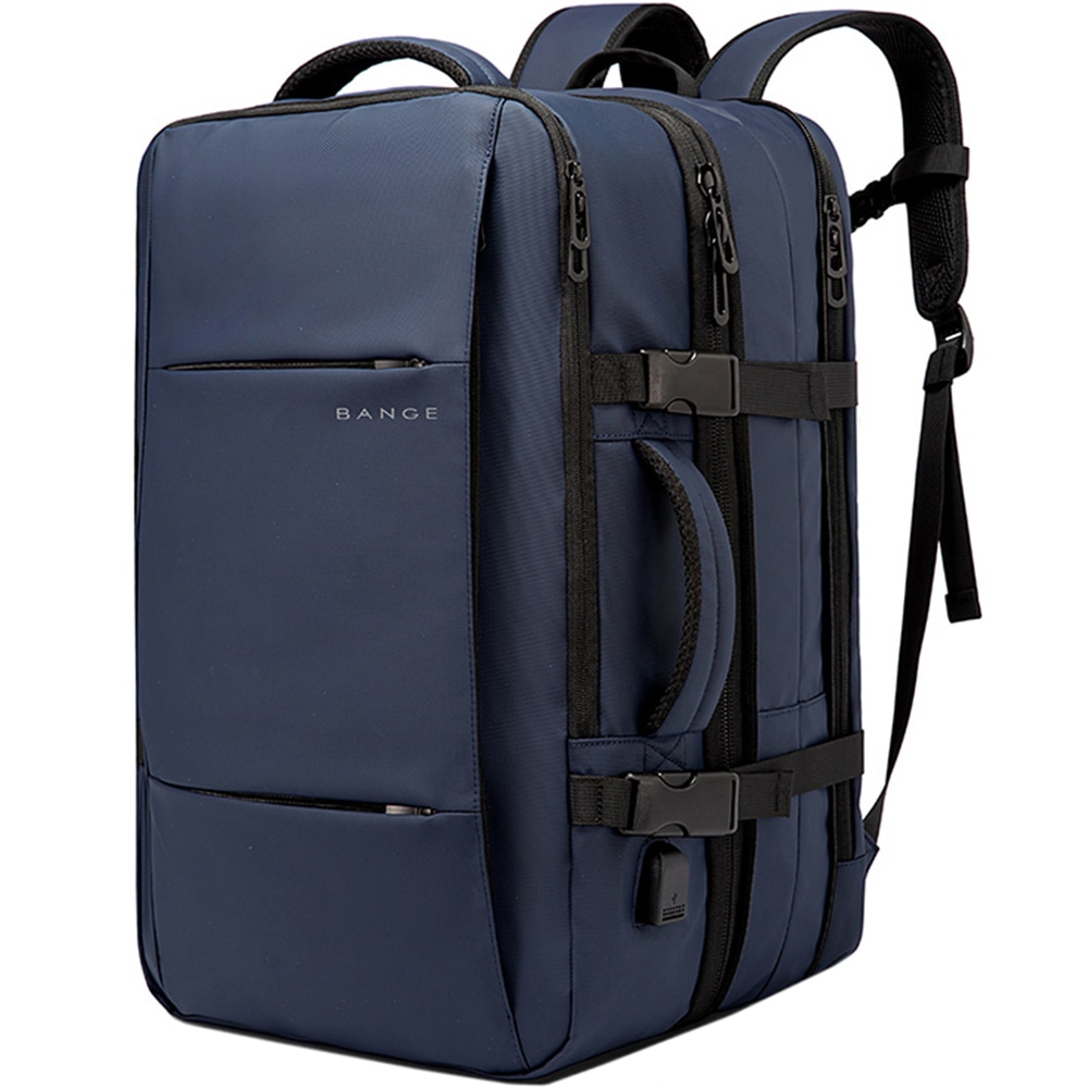 Rucsac calatorii, laptop 15.6 inch, extensibil, rezistent la stropi de apa, multifunctional, buzunar antifurt, sistem fixare pe valiza, port USB, BANGE, BG1908SNY, Albastru