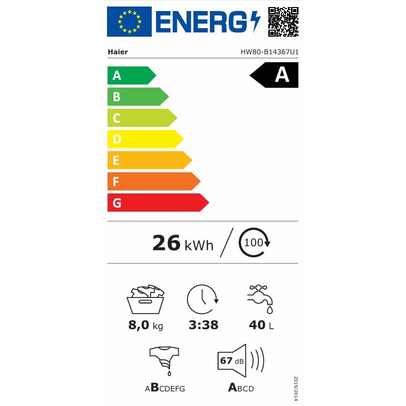 Masina de spalat rufe Haier HW80-B14367U1-S, 8 kg, 1400 rpm, clasa A-45%, motor Direct Motion, Flexy Time, WiFi/ hOn app, ABT, Refresh, alba