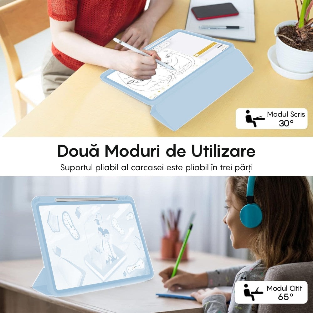 Husa Inteligenta compatibila cu iPad Air 11 2026/2025/2024/Air 5/4 10.9", MagneticX, CASEY STUDIOS™, Unghiuri Ajustabile, Suport Stylus Pen, Carcasa Flexibila, Functie Auto Sleep/Wake &Touch ID, Subtire si Usoara, Albatru