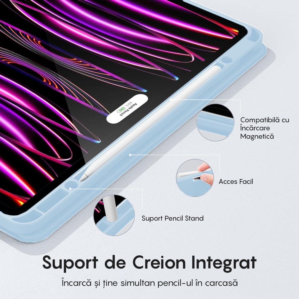 Husa Inteligenta compatibila cu iPad Air 11 2026/2025/2024/Air 5/4 10.9", MagneticX, CASEY STUDIOS™, Unghiuri Ajustabile, Suport Stylus Pen, Carcasa Flexibila, Functie Auto Sleep/Wake &Touch ID, Subtire si Usoara, Albatru